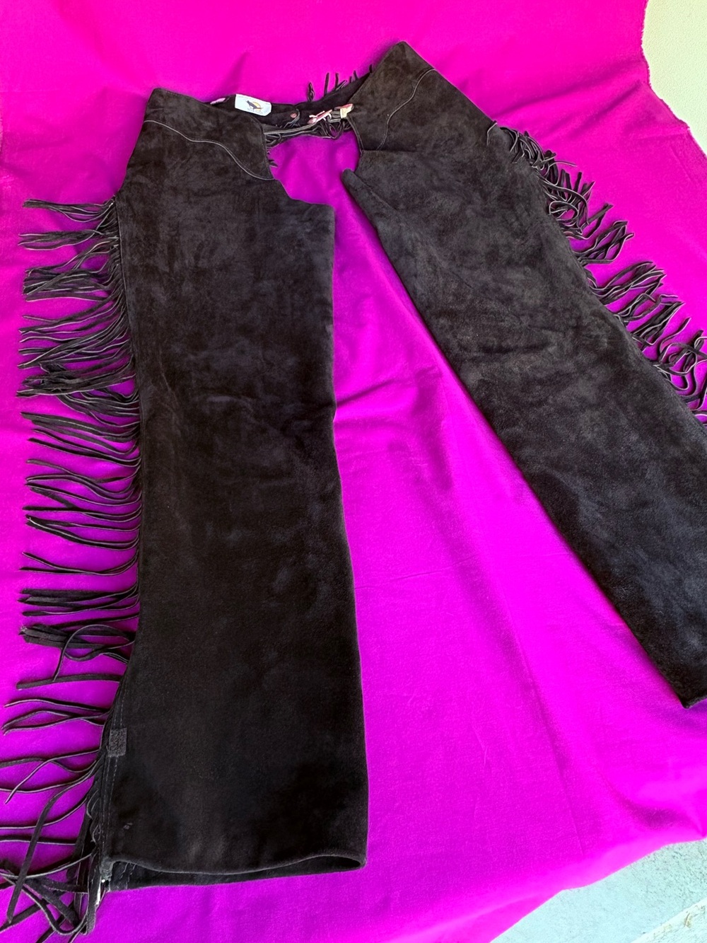 Vintage Whitman Suede Leather Fringe Chaps Black Western Adjustable USA